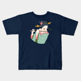 Art Deco Japanese Woman playing the flute illustration Kids T-Shirt